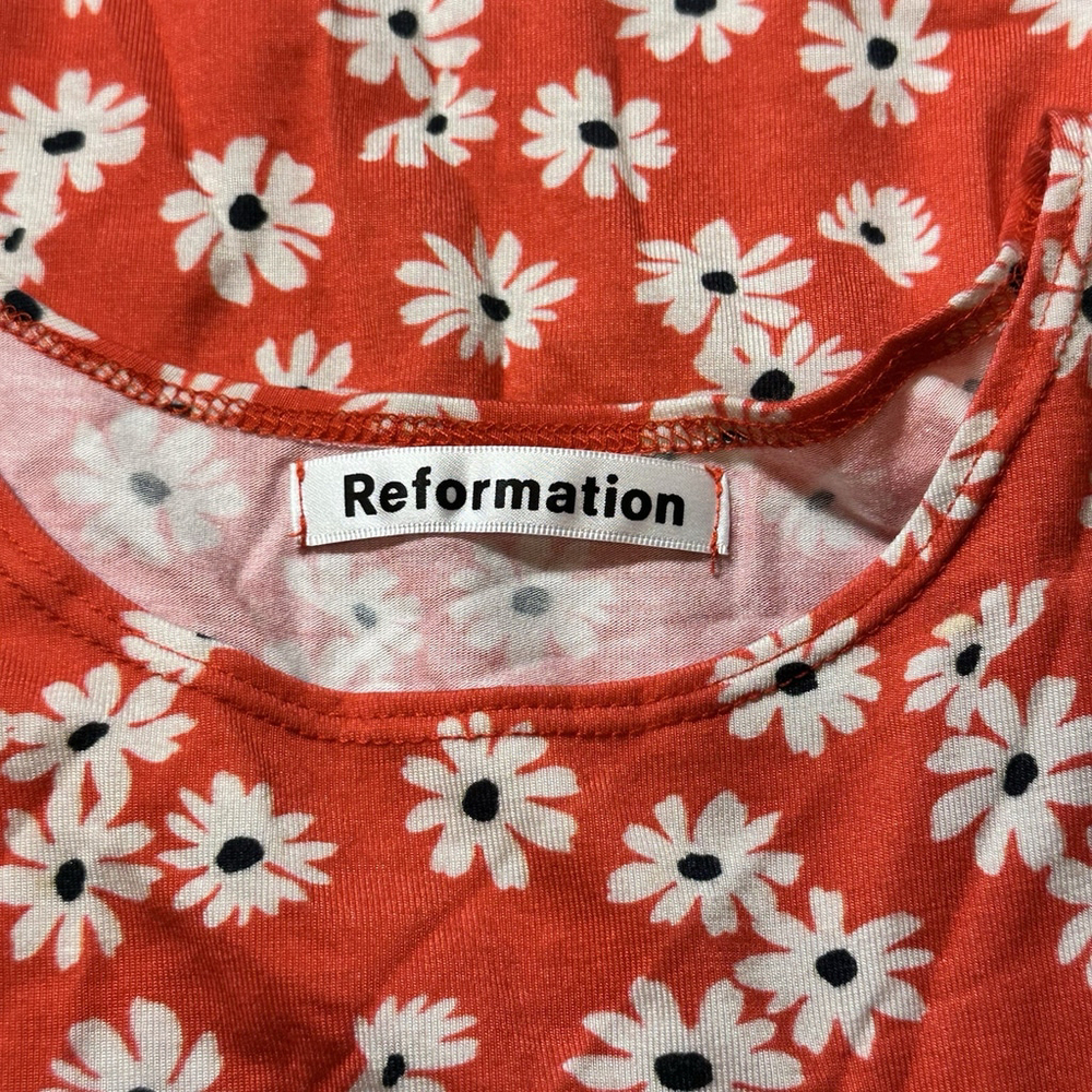 Reformation NEW Inga Red Daisy Floral Print Jersey Knit Mini Dress XS - Picture 6 of 7